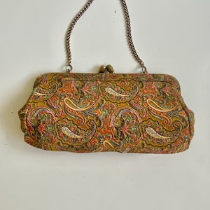 Vintage 1960s Paisley Fabric Handbag with Chain Handle