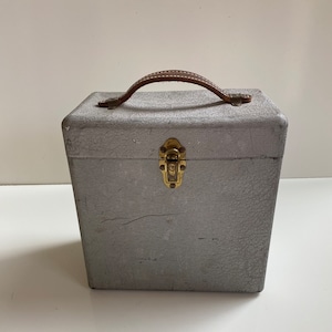 Vintage Metal Storage Box with Leather Handle