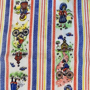 Vintage 1970s Novelty Print Fabric Prairie Core Kids at Play