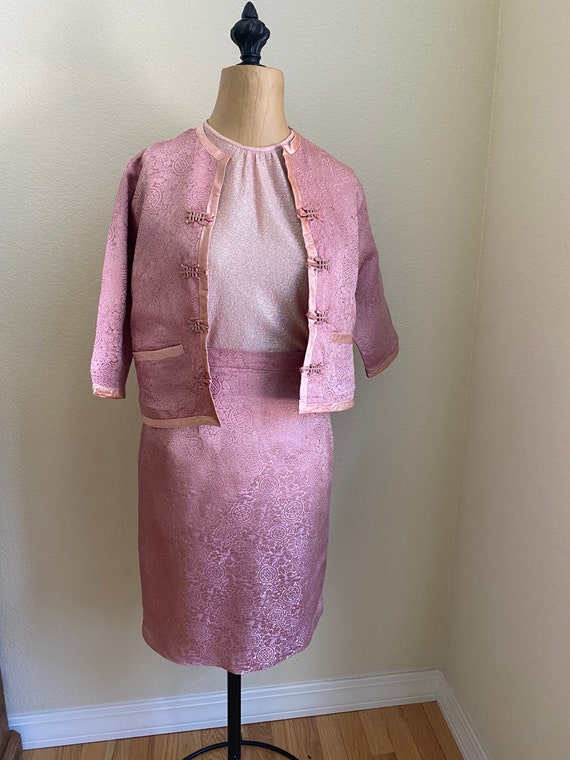 Vintage Satin Brocade Asian Suit Skirt, Jacket an… - image 8