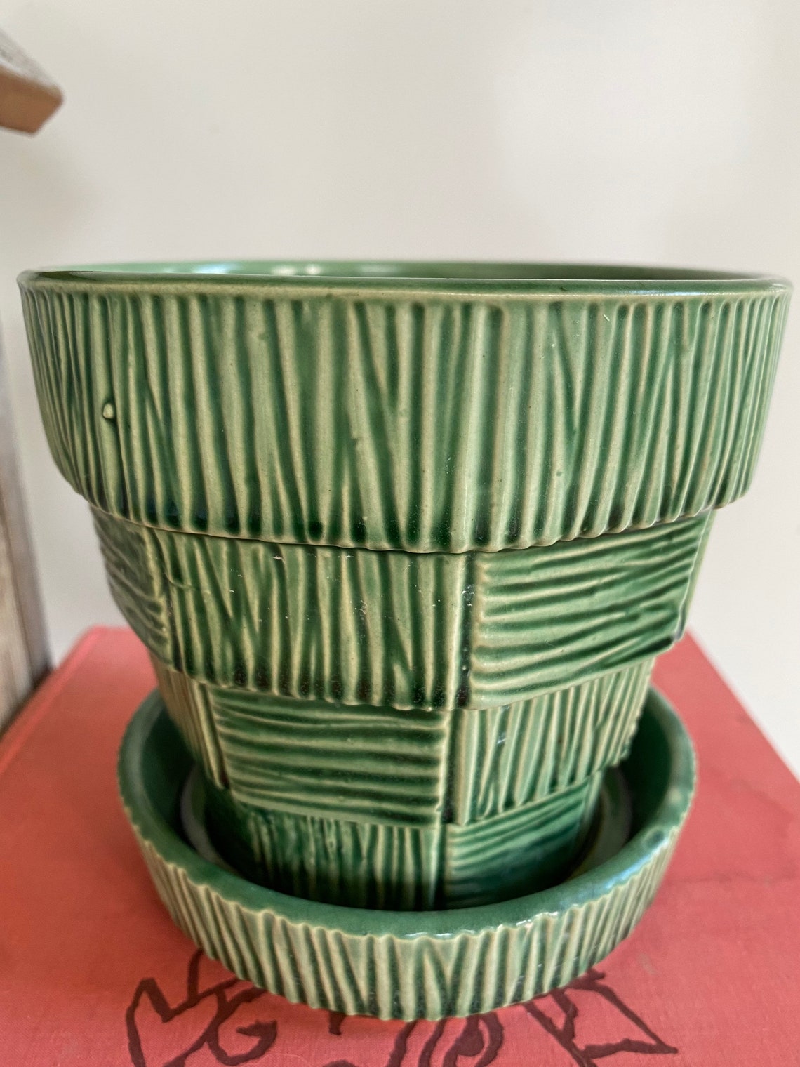 Vintage Mccoy Planter Flowerpot Green Basket Weave 5 Inch - Etsy UK