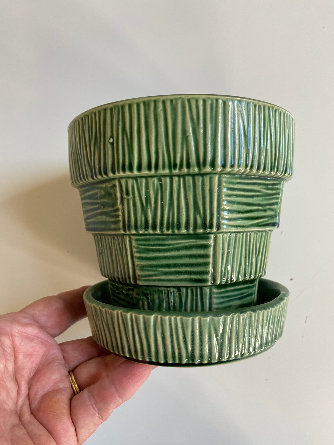 Vintage Mccoy Planter Flowerpot Green Basket Weave 5 Inch Etsy UK