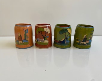 Vintage 1940s Tlaquepaque Pottery Mugs Set of 4