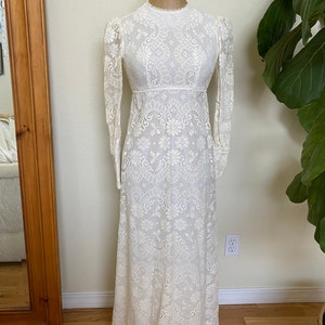 Vintage Lanz Prairie Dress Off White Lace Maxi