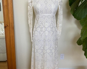 Vintage Lanz Prairie Dress Off White Lace Maxi