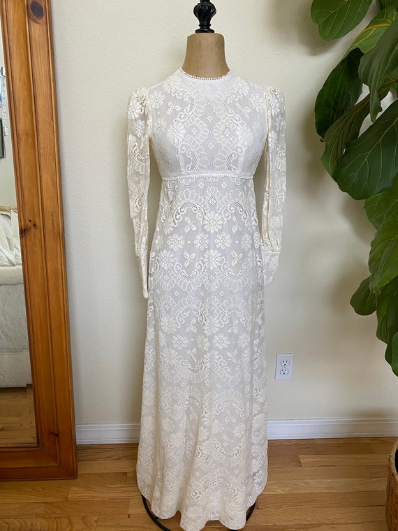 Vintage Lanz Prairie Dress Off White Lace Maxi
