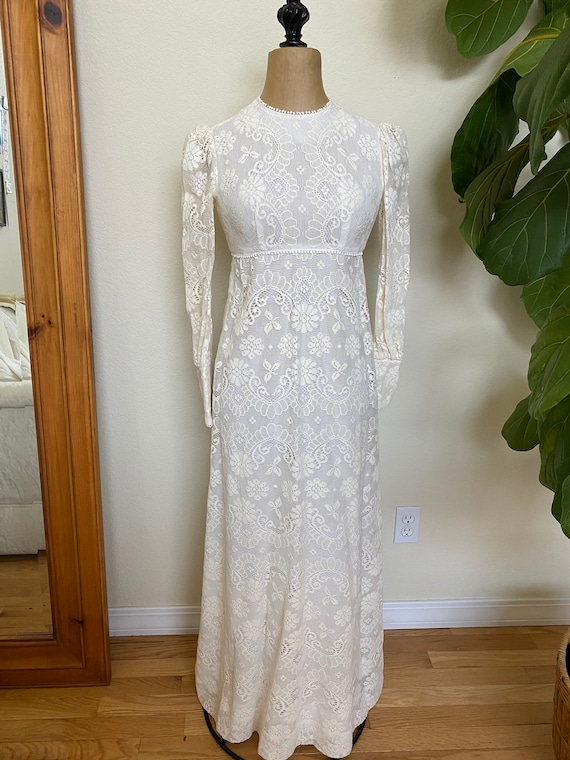 knee length dresses for ladies 1970s white prairie dress with sheer sleeves and bodice and ruffle tri –  Erin Templeton main image 1