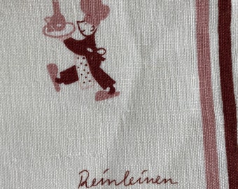 Vintage Reinleinen Linen Kitchen Towel Red Pink White