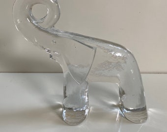 Vintage MCM Glass Elephant Figurine Kosta Boda Zoo Series Clear Glass