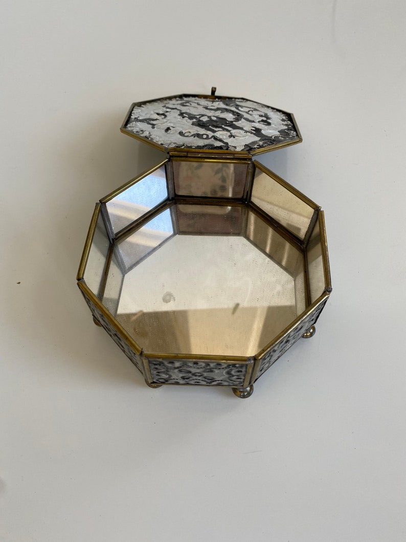 Vintage Brass and Punched Tin Trinket Box Mexico 1970s