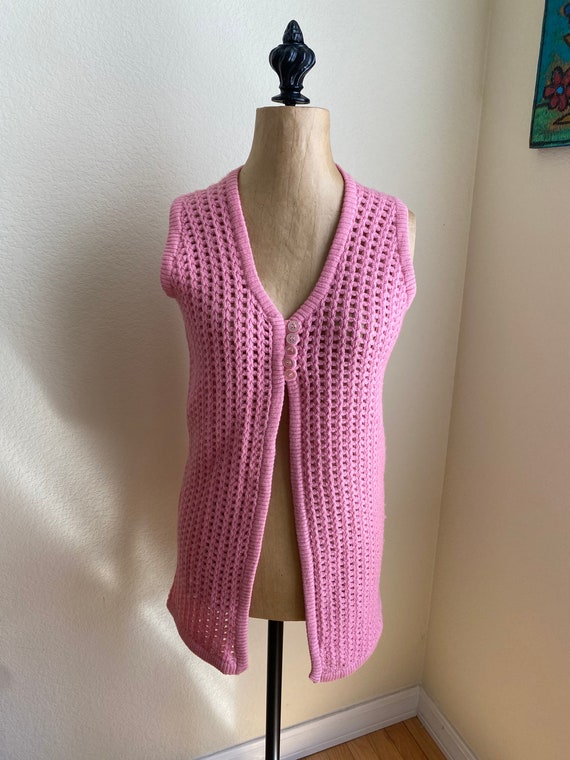 Vintage Bobbie Brooks Pink Sweater Vest 1970s Wool