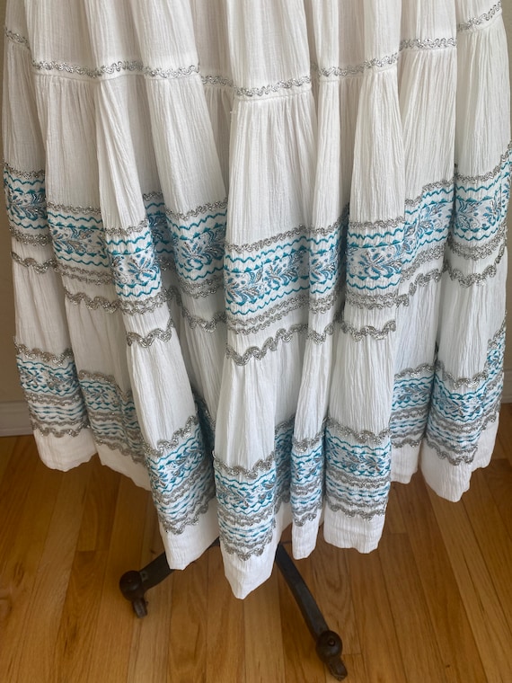 Vintage 1950s Patio Dress White Turquoise Silver View 5