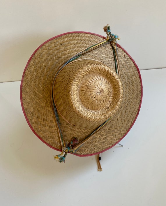 Vintage 1950s Straw Sun Hat Beach Hat Tall Crown - image 9