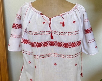 Vintage 1970s Embroidered Peasant Blouse Romania