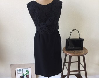 Vintage 1950s Little Black Dress Wiggle Dress Rayon Wool Blend