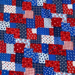 Vintage 70s Cotton Fabric Faux Patchwork Calico Print