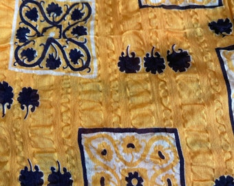 Vintage 1950s Abstract Print Cotton Fabric Orange Seersucker