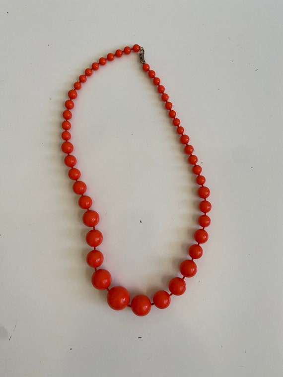 Vintage Orange Large Beaded Necklace 1970s Mod - image 1