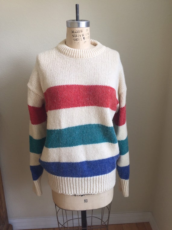 Vintage 1980s Wool Sweater Striped Environmental C