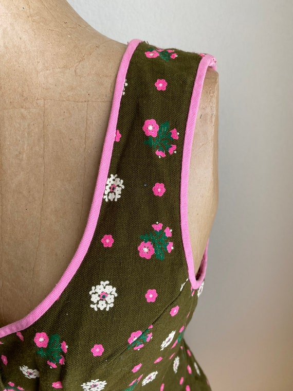 Vintage Dirndl Dress 1970s Brown Pink Floral Heav… - image 5