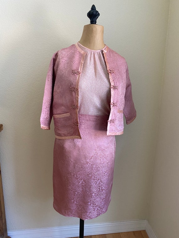 Vintage Satin Brocade Asian Suit Skirt, Jacket an… - image 2