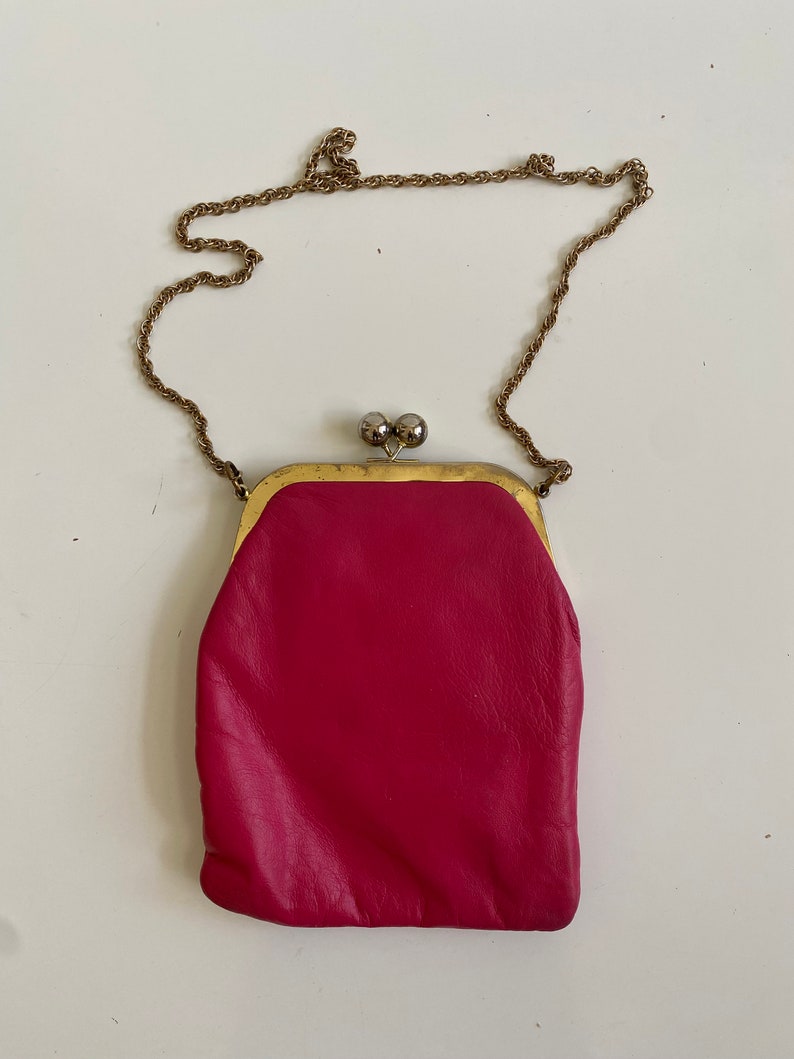 Vintage Hot Pink Shoulder Purse 1960s Mod Chain Strap image 2