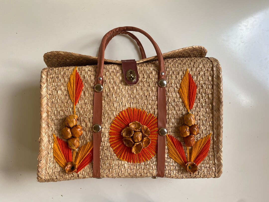 Vintage Mexican Straw Beach Tote Bag 60s 70s Acapulco Souvenir - Etsy