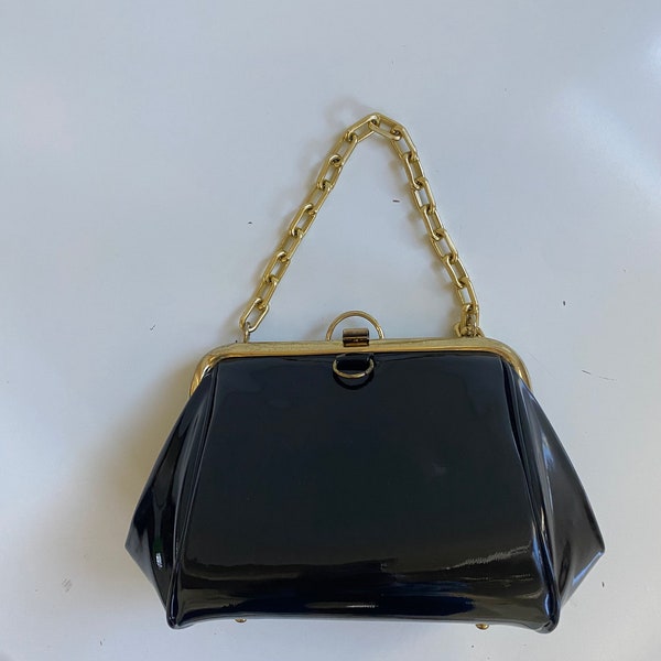 Vintage Black Patent Leather Handbag 1960s Dover USA