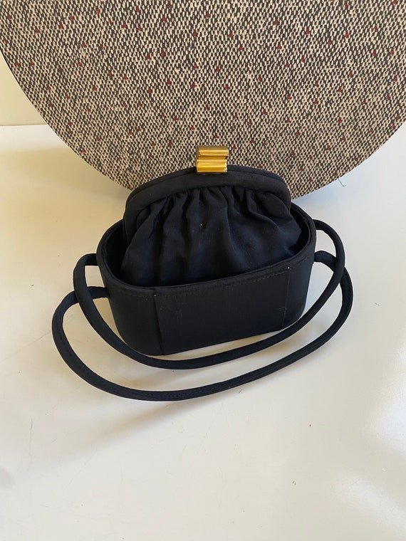 Vintage 1940s Black Fabric Handbag Bucket Style - image 2