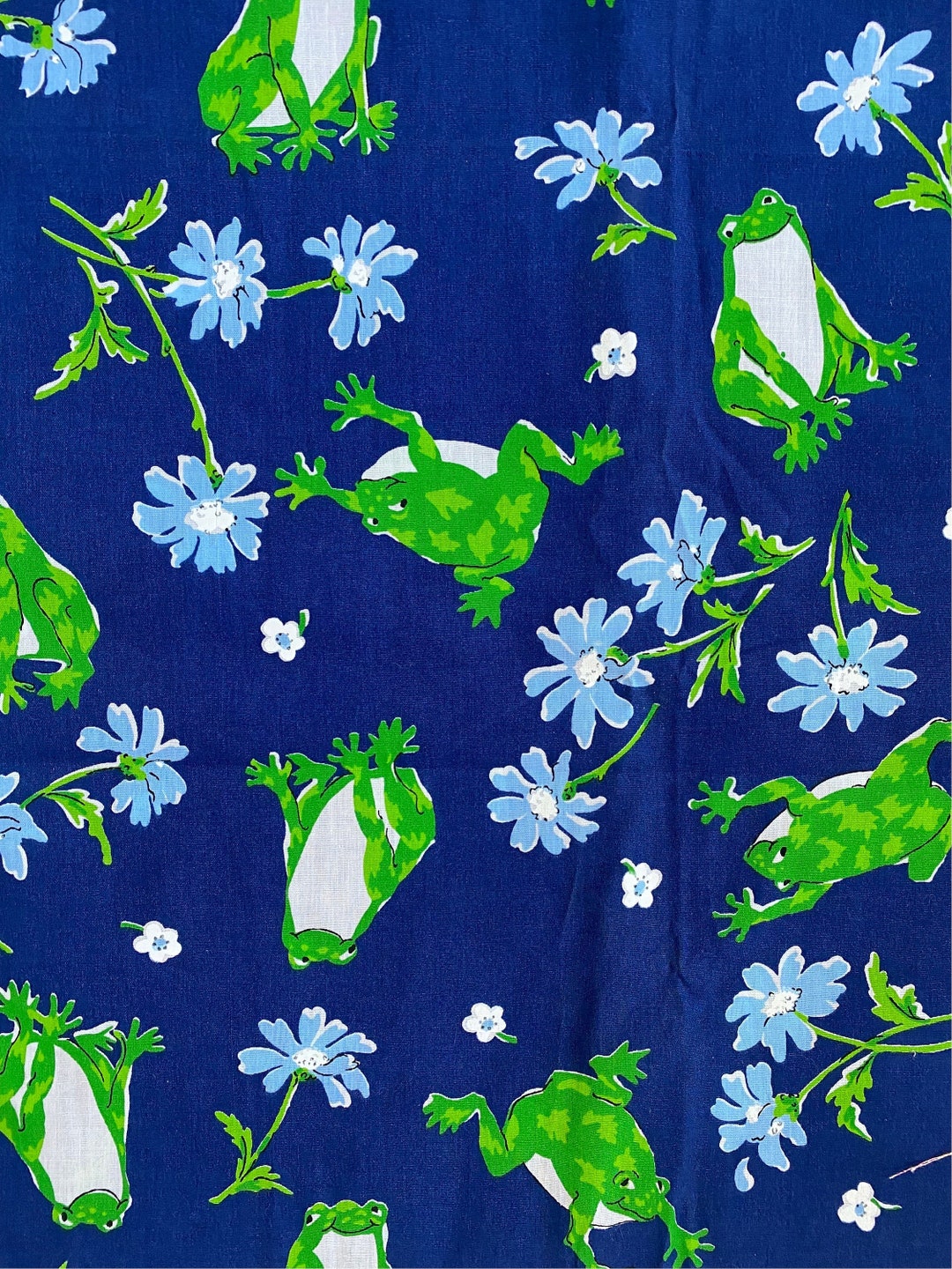 Vintage Novelty Fabric 1970s 80s Frogs and Flowers Etsy