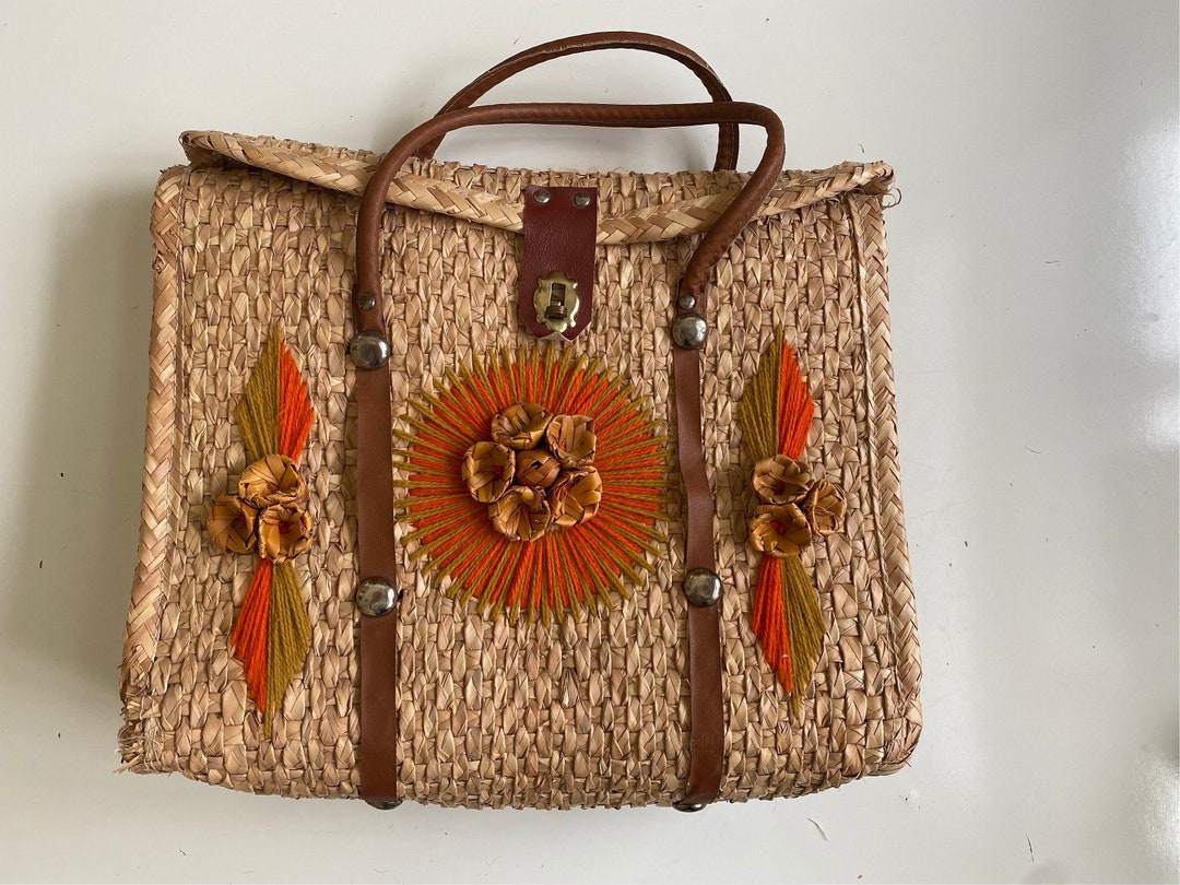Vintage Mexican Straw Beach Tote Bag 60s 70s Acapulco Souvenir - Etsy