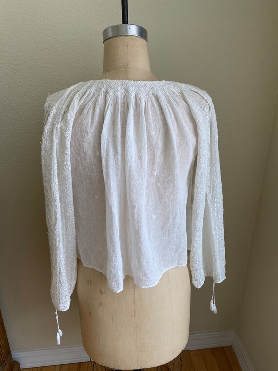 Vintage Gauze Peasant Blouse 1970s India Hand Sewn Gem