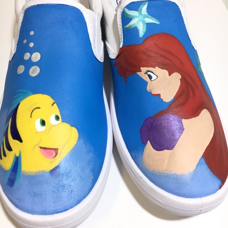Little Mermaid shoes Custom Hand Painted Ariel and Flounder Etsy