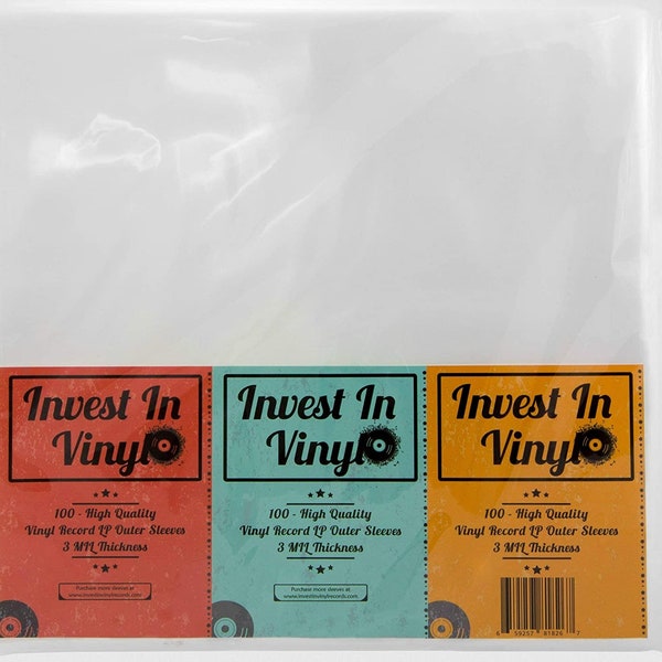 Invest In Vinyl 100 Clear Plastic Protective LP Outer Sleeves 3 Mil. Vinyl Record Sleeves Album Covers 12.75" x 12.5"