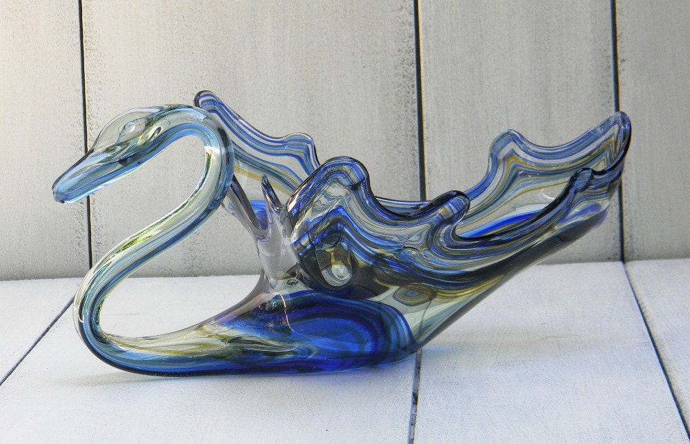 Vintage Art Glass Swan Hand Blown Art Glass Swan in Cobalt Etsy