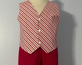 Candy cane Christmas vest,  or a set red twill pants and vest