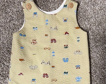 Beach Theme Seersucker Jon Jon: Custom Baby Boy Shortall