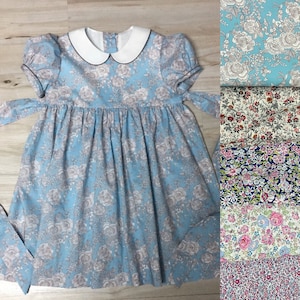 Liberty blue Cambridge Dress, toddler Liberty  dress,  Liberty party dress, Peter pan collar dress,  Girls Liberty dress