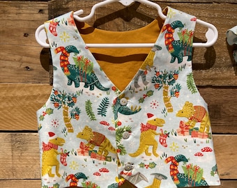 Dinosaur Christmas vest match sibling infant toddler boys