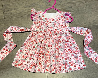 Floral Hearts Flutter Sleeve Dress: Handmade Cotton Valentine Outfit