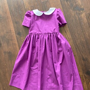 Girls cotton dress, peter pan collar puffy sleeve dress below knee length  girls and toddler dress