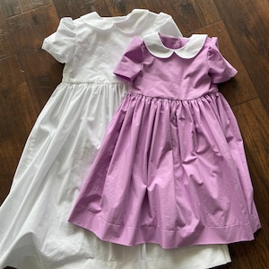 Girls cotton  dress, peter pan collar dress  modest mid calf length  girls and toddler dress
