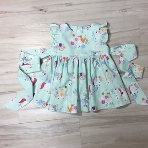 Unicorn Flutter sleeve dress Animal friends, toddler flutter sleeves dress, baby girl flutter dress, unicorn, rabbit