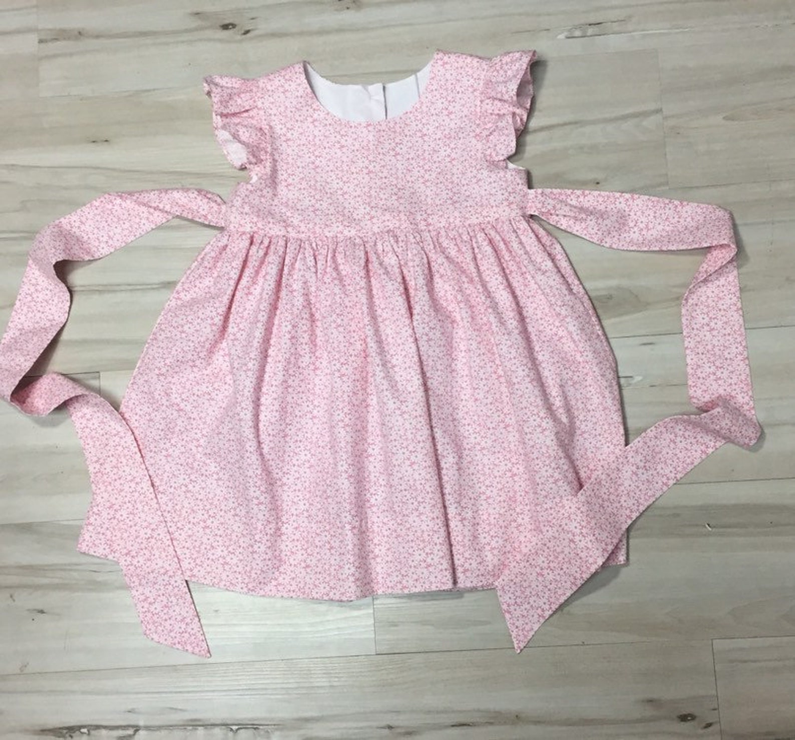 Pink Flutter Dress Flutter Sleeve Girl Dress Pink Floral Etsy