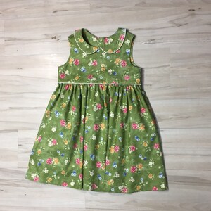 Green Floral Dress | Toddler size 4 | Peter Pan Collar | Sleeveless | Little Girl Couture | Back to School | Ready to Ship