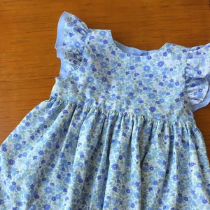 Toddler Blue Flower Flutter Sleeve Dress for Girls, blue floral, Easter dress, girls spring dress