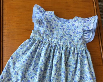 Toddler Blue Flower Flutter Sleeve Dress for Girls, blue floral, Easter dress, girls spring dress