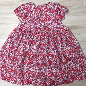 Infant Liberty dress, Short Sleeve Red Dress, Liberty of London Wiltshire Red, Christmas baby dress, Red and pink dress.