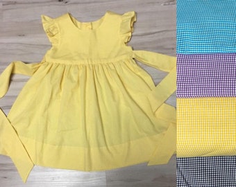 Gingham Flutter Sleeve Girl Dress, Handmade Spring Toddler Dress
