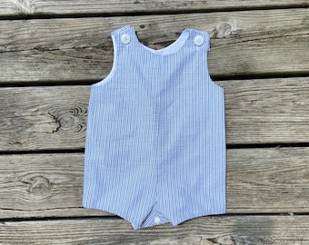 Blue Striped Seersucker Jon Jon, indigo and white striped seersucker shortalls boy, boys Jon Jon, Custom made baby boy shortalls, seersucker